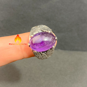 Amethyst Gemstone <b>Brass</b> Men's <b>Rings</b> Handmade Sterling Silver Plated Bohemian Wedding <b>Rings</b> Unique Design Customizable Size - Product Image 4