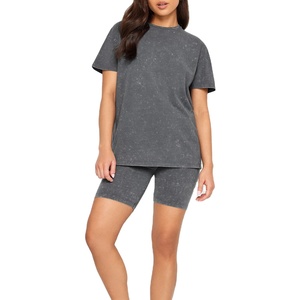 ชุดกางเกงขาสั้นผ้ายืด2ชิ้นสำหรับผู้หญิงผ้าคอตตอนโอเวอร์ไซส์แบบกำหนดเองชุดแฟชั่นใหม่2026วินเทจ - Product Image 2