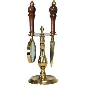 Loupe avec support rond en métal, finition plaquée or, qualité supérieure, avec poignée en bois pour loupe - Product Image 5