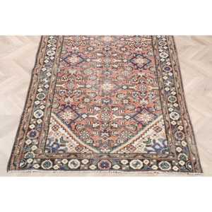 Vintage Runner Rug, 3.6x10.6 ft Turkish Rug, <b>Brown</b> Striped <b>Wool</b> Rug - Product Image 2