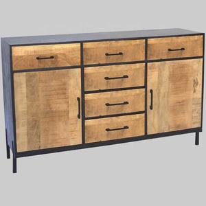 Marco de hierro de estilo industrial y tocador de madera de mango macizo con 6 cajones y 2 puertas Gabinete de almacenamiento de muebles de sala de estar - Product Image 4