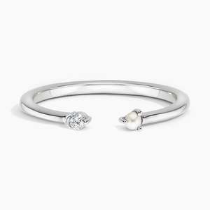 Perle de culture d'eau douce de forme ronde naturelle et diamant cultivé en laboratoire ouvert 14k jaune Rose or blanc bague en diamant bijoux pour femmes - Product Image 4