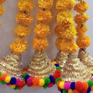 Artificial <b>Marigold</b> Flowers for Decoration Long Flower <b>Garlands</b>, Made with Orange <b>Marigold</b> Flower with Bells Wall Hanging Decor - Product Image 1