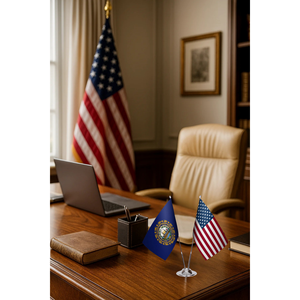 New Hampshire et États-Unis Ensemble de drapeaux de bureau personnalisés, imprimés numériquement, en satin polyester, soie et plastique, sur mât en aluminium - Product Image 3