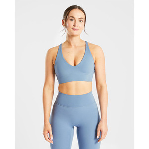 New Design Slate <b>Blue</b> Staple <b>Sports</b> <b>Bra</b> Adjustable Back Straps V Shaped Neckline & High Impact Adult Women's Fitness <b>Sports</b> <b>Bra</b> - Product Image 4