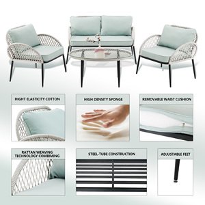 4 pièces meubles de patio PE osier rotin canapé sectionnel étanche extérieur jardin métal rotin canapé - Product Image 4