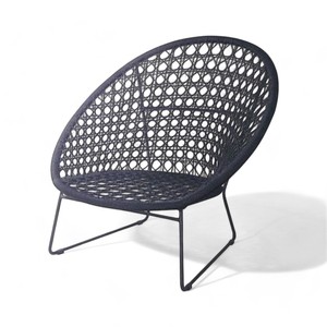 เก้าอี้เลานจ์ของโรงแรมหรูหรากลางแจ้งเชือกทอเฟอร์นิเจอร์โลหะสีดำสำหรับวิลล่าสำหรับห้องนั่งเล่นสวนสาธารณะอพาร์ทเมนท์ - Product Image 4