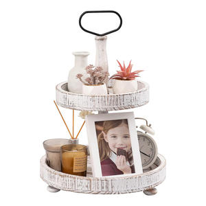 Charmant plateau en bois à deux niveaux en bois de manguier avec poignée en métal, parfait pour la décoration de la ferme et la célébration de Noël - Product Image 4