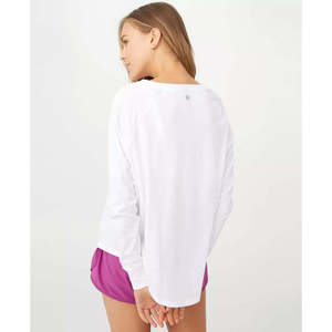 Top a Maniche Lunghe in Cotone per Donna, Comodo e Traspirante, Design Bianco Tinta Unita, Taglia Media, Senza Cuciture, Logo Stampato sul Davanti - Product Image 2