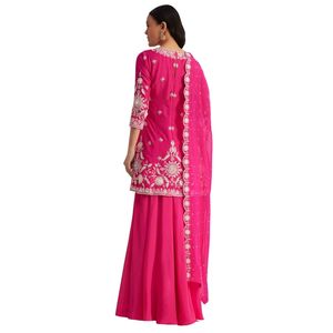 ชุดสูทพาลาซโซปักลายสีชมพูกับ dupatta เครื่องแต่งกายพื้นเมืองสำหรับผู้หญิงชุดปาร์ตี้งานแต่งงานงาน OEM - Product Image 5