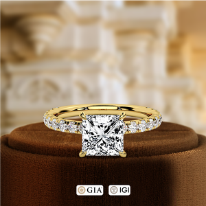 แหวนหมั้นเพชรเพาะเลี้ยงทรงเจ้าหญิง 1 กะรัต แบบคลัสเตอร์ฮาโล ประดับเพชรรอบวง  รับรองโดย IGI  ทองคำขาวแท้ 14k - Product Image 2