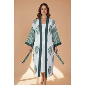 Kimono de Algodón Puro con Estampado Indio Hecho a Mano, Bata de Verano, Túnica Boho para Playa, Kaftán, Cubrebañador para Damas de Honor y Maternidad - Product Image 3