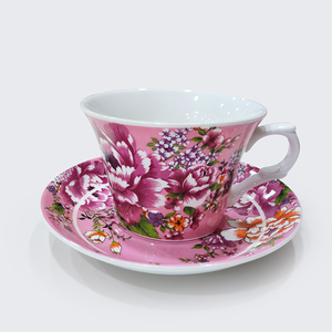 Tasse en céramique Shin Tai Yuan avec motif pivoine rose, impression par transfert d'eau, durable, lavable, vaisselle avec soucoupe - Product Image 1