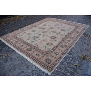 Alfombra de lana Vintage Oriental Beige y azul, patrón de retazos de 9,1x11,1 pies, tejido plano para decoración para sala de estar, respaldo de látex - Product Image 2