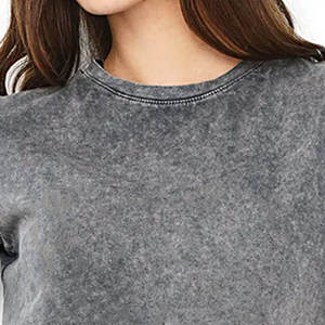 Haute qualité été femmes lavage à l'acide toile T-Shirt doux respirant cou peau amical plaine teint Design de mode 100% coton - Product Image 4