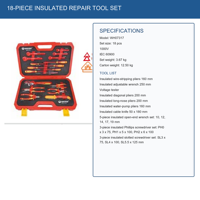WEIDA 18 pièces VDE 1000V Cr-V IEC 60900 Outils à main pour électricien, outils de bricolage à domicile, tournevis isolés, pinces, ensemble d'outils WH07317