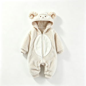 Combinaison bébé en peluche mouton crème personnalisée, combinaison bébé à capuche en polaire agneau, combinaison costume animal mouton pour nouveau-né - Product Image 3