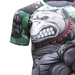 Rashguards de fitness pour hommes personnalisés, manches courtes, haute qualité, respirant, antibactérien, séchage rapide, spandex/polyester, transfert thermique - Product Image 5