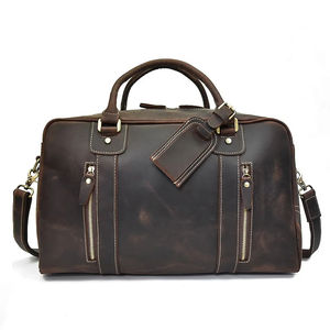 Unisex Large Customized Genuine Leather Duffel Bag Vintage Style Travel Luggage with Durable Zipper and Waterproof <b>Features</b> - Product Image 1
