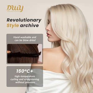 Perruque synthétique sans colle pour femme June-DWY, fabriquée à la machine, coupe courte ondulée, frange droite, racine foncée, blond platine transparent - Product Image 3