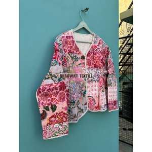 Main bloc matelassé femmes polaire veste réversible coton filles court hiver manteau automne saison imprimé broderie respirant - Product Image 3