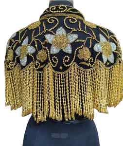 Poncho de lentejuelas de perlas doradas para mujer, bordado Floral a mano, Vintage Disco Shine Body Jewel Top, ajuste holgado y transpirable - Product Image 3