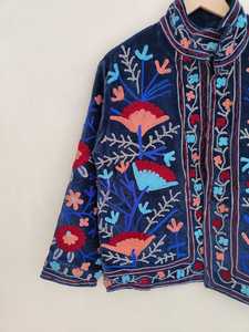 Blue <b>Velvet</b> Suzani Embroidered <b>Jacket</b> Handmade Ethnic <b>Jacket</b> Floral Suzani <b>Jacket</b> Pure <b>Velvet</b> <b>Jacket</b> Boho Hippie Gift For Her - Product Image 6