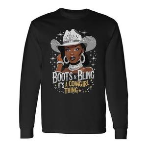 T-shirt promozionale a maniche lunghe Boots and Bling Cowgirl Thing Western Country Melanin - Product Image 1