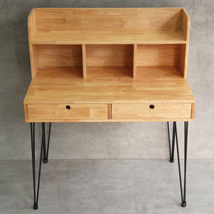Solid Wood 100x60x115cm Computer Desk with Integrated Bookshelf and Modern Hairpin <b>Iron</b> Legs BD68109 for Bedroom or Hotel - Product Image 4