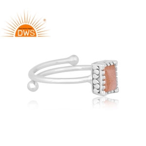 Best Selling Fine <b>Sterling</b> <b>Silver</b> Natural Peach Moonstone Gemstone <b>Adjustable</b> <b>Ring</b> Jewelry For Women Gift For Her - Product Image 3