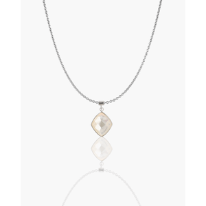 Colgante de rombo facetado de acero inoxidable chapado en rodio y oro con piedra natural y circonita - Product Image 1