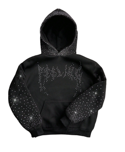 Unisex High Quality Custom Embroidered Trendy Bling <b>Black</b> Rhinestone Winter Fleece Full <b>Zip</b> Eco-Friendly Thermal <b>Hoodie</b> 100% - Product Image 2