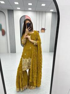 Conjunto DE TRABAJO Palazzo Dupatta de diseñador especial Mandi para niñas y mujeres conjunto de trajes de fiesta pakistaní indio en línea - Product Image 3