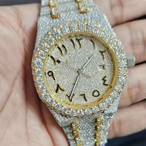 Reloj de diamantes de moissanita de primera calidad para hombre, reloj ostentoso totalmente helado con correa de acero inoxidable y diseño Hip Hop de lujo - Product Image 1