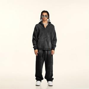 Conjuntos Deportivos Personalizados con Lavado Ácido, de Algodón Grueso, con Cremallera Completa, Conjuntos de Sudadera con Capucha y Pantalones Deportivos para Hombre - Product Image 4