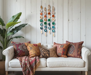 Agate naturelle de haute qualité faite à la main Boho tenture murale avec tranches de cristal naturel cristal de guérison maison salon décoration - Product Image 4