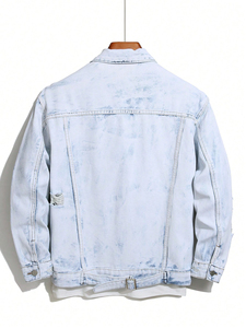 Veste de style décontracté 100% coton pour hommes, bleu, design élégant à pois, technique lavée, patch streetwear coupe ample pour printemps - Product Image 5