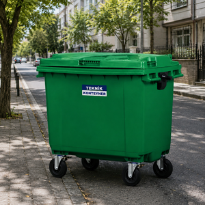 Contenedor de Basura Rectangular de Plástico Verde para Exteriores Teknik Konteyner con Tapa y Ruedas - Product Image 2