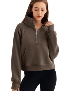 Sweat à capuche à demi-zip lourd, best-seller, nouvelle mode, uni, polyester et coton, col à capuche, vêtements d'hiver, sweat à capuche pour femmes - Product Image 2