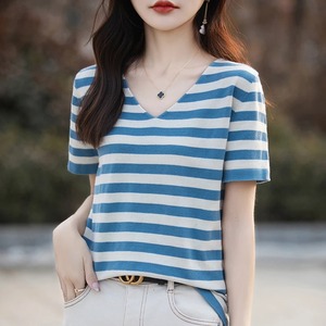 ฤดูร้อนผ้าฝ้ายแขนสั้นเสื้อยืดผู้หญิงสีทึบผู้หญิงแฟชั่นหลวมสีตัดกันกระโปรงบางบางระบายอากาศ - Product Image 4