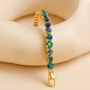 กำไลเทนนิสโอปอลดำสุดหรู เงินแท้ 925 ชุบทอง 14K พร้อมใบรับรอง GIA อัญมณีทรงกลมไฟ - Product Image 3