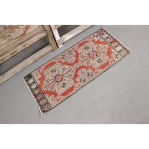 0.1x3.2 ft Rug, <b>Runner</b> Turkish Rug, <b>Red</b> Floral Rug - Product Image 4