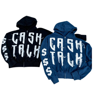 เสื้อมีฮู้ดแบบครอปแบบมีซิปเย็บปักลายแนวสตรีท - Product Image 3