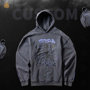 Sudaderas con capucha de algodón 100% de calidad de lujo de peso pesado para hombre, ajuste de gran tamaño con logotipo de impresión personalizado, estilo en blanco lavado - Product Image 1