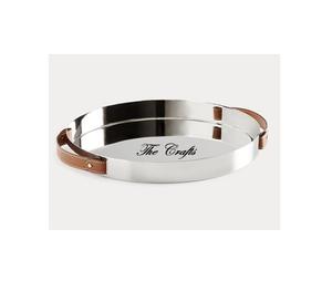 Plateau de service en fer blanc avec poignée en cuir, design le plus récent, forme ronde, taille personnalisable - Product Image 2