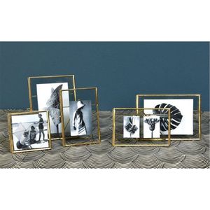 Cadre photo flottant en métal doré de luxe moderne, cadre photo en verre double face avec support circulaire pour l'affichage d'art à la maison et au bureau - Product Image 2