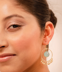 Pendiente de piedras preciosas de Calcedonia Aqua corte pera Plata de Ley 925 con pendiente chapado en oro Pendiente de moda para mujer. - Product Image 3