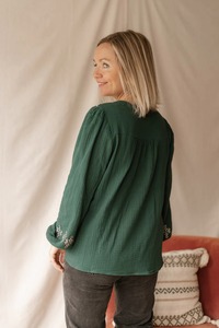 Blusa de Algodón Sólido de Primera Calidad, Tejido Ecológico, Ligera, Suave, para Uso Diario, Oficina, Estilo Vintage, Casual, Verano, Cuello en V, ODM - Product Image 4