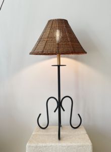 Handmade Customized Design LED Farmhouse Style Table Lamp with Natural Rattan Net Shade and Metal Stand <b>Decorative</b> <b>Lighting</b> - Product Image 2