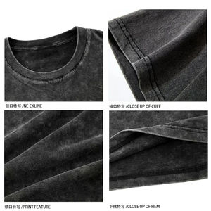 Camiseta Extra Grande de Algodón 100% Pesado Estilo Vintage con Hombros Caídos, Lavado Ácido Negro, Largo, Tejido Ligero de Bambú, Tallas Grandes - Product Image 4